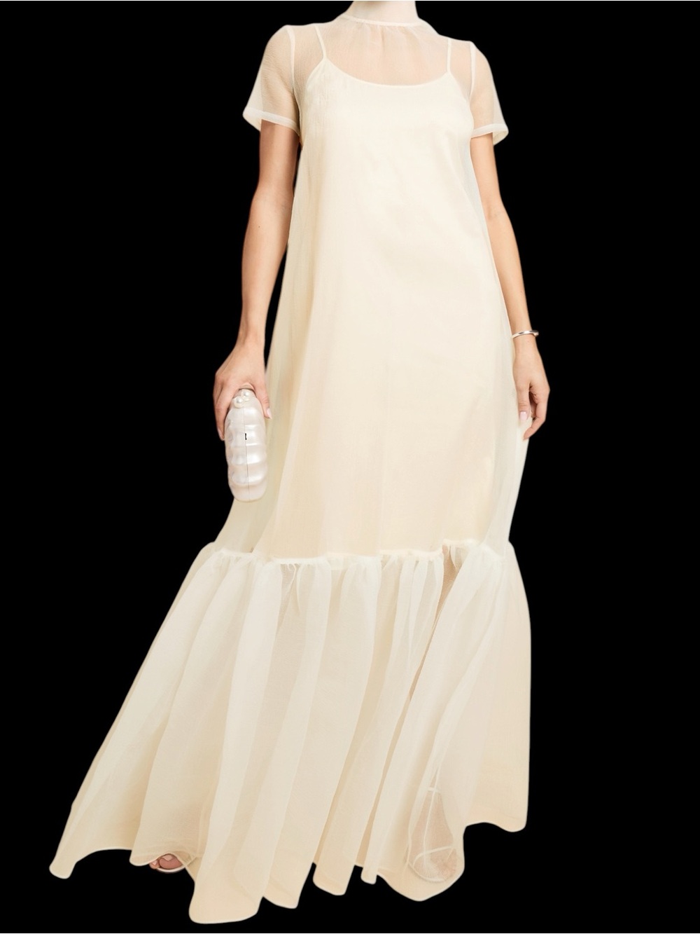 Few Moda Caara Melody Dress Cream Organza Sheer Ruffle Overlay NWT